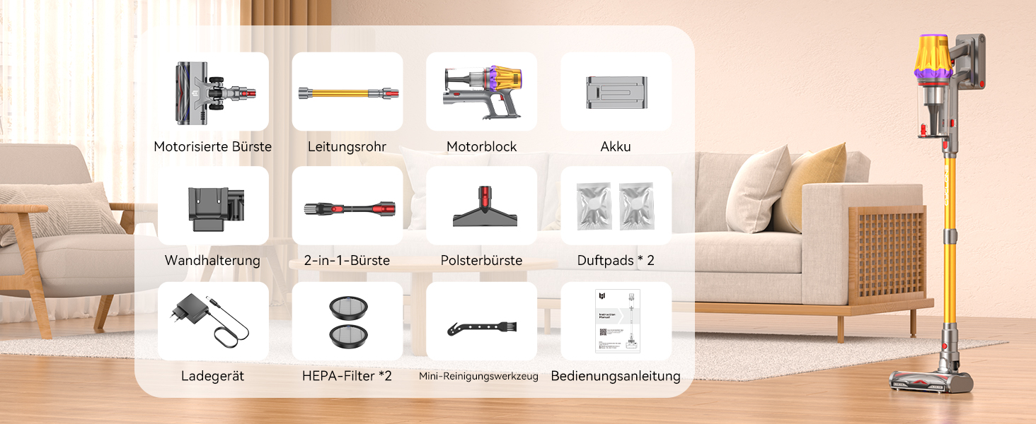 Бездротовий акумуляторний пилосос H9 58000Pa/650W з LED-дисплеєм та антизаплутувальною насадкою для тварин, килимів та твердих поверхонь, золотистий