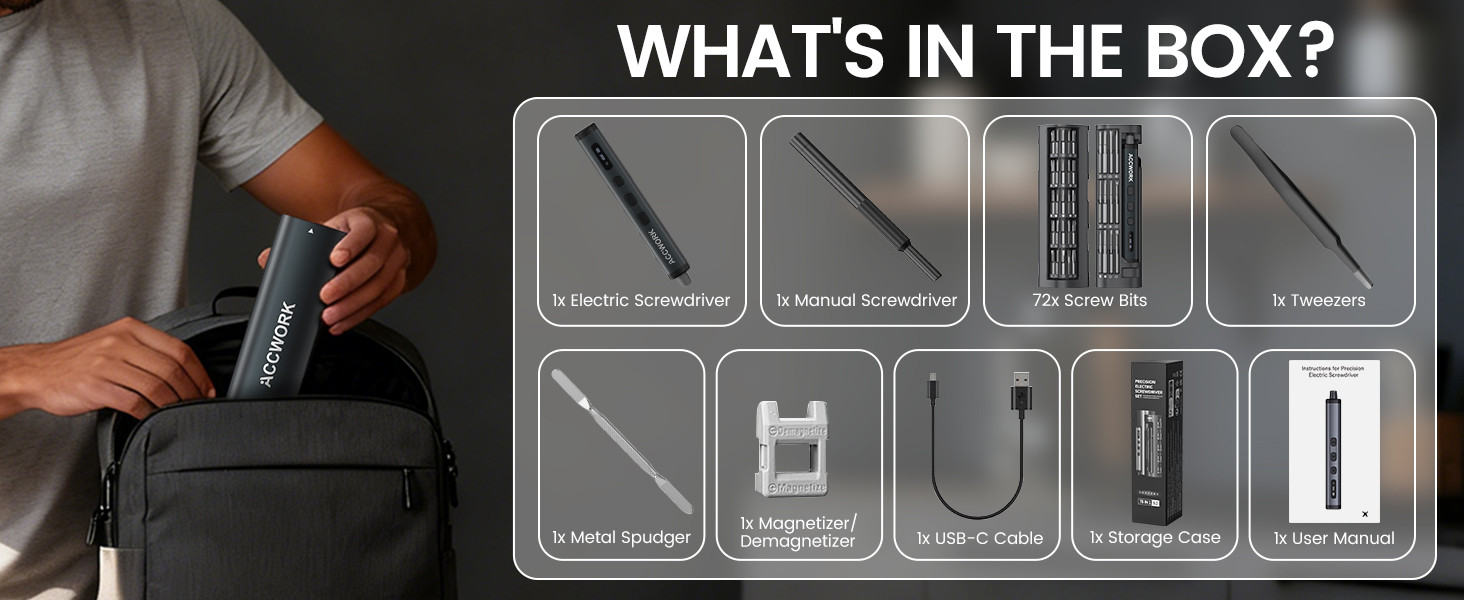 Електрична викрутка 78 в 1 з LED екраном та 72 бітами S2 для ремонту ноутбуків, окулярів, годинників