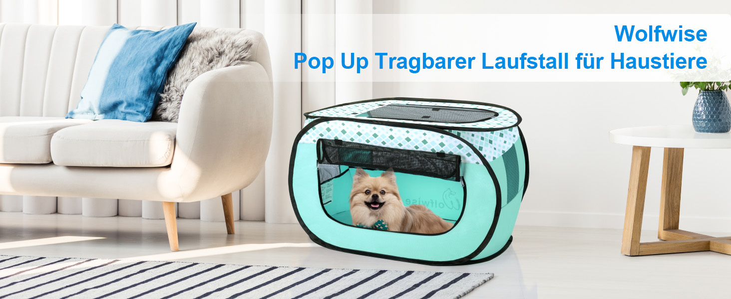 Вольвайз Вопенауфста: Переносний вольєр для тварин 90x60x60 см, для собак, котів, кроликів, для дому та вулиці, зелений