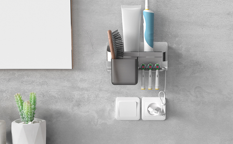 Тримач для електричної зубної щітки з аксесуарами для ванної кімнати, нержавіюча сталь, настінний, без свердління, сріблястий