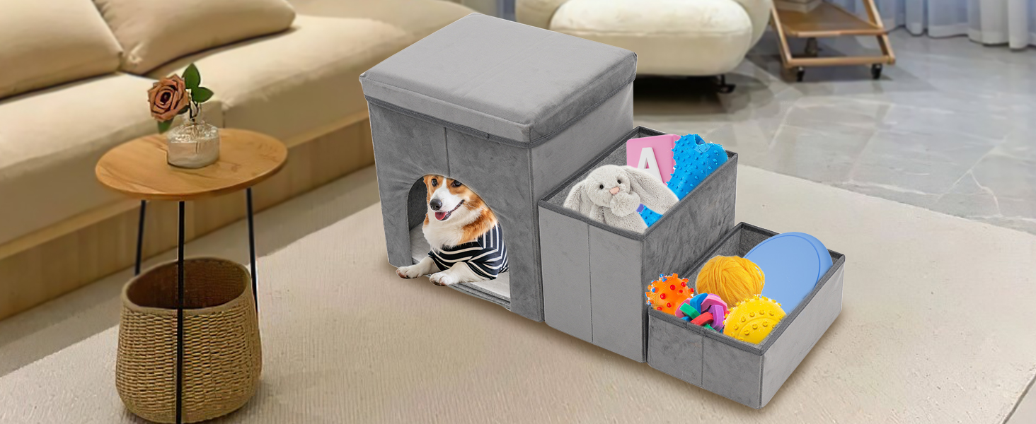 Сходинки для собак на 3 сходинки, 44 см, з місцем для зберігання. Підходить для маленьких собак та котів, зручні для літніх тварин (сірий)