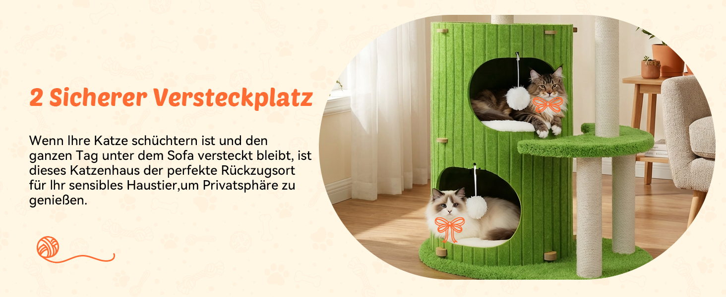 Котячий будиночок з подряпувачем Luxus: широка колона з берези, міцний, до 25 кг, сизаль, велике ліжко з подушкою з льону, легко збирається (зелений)