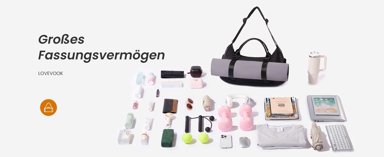 Спортивна сумка LOVEVOOK 50L: для фітнесу, йоги, подорожей, з відділенням для взуття та килимка