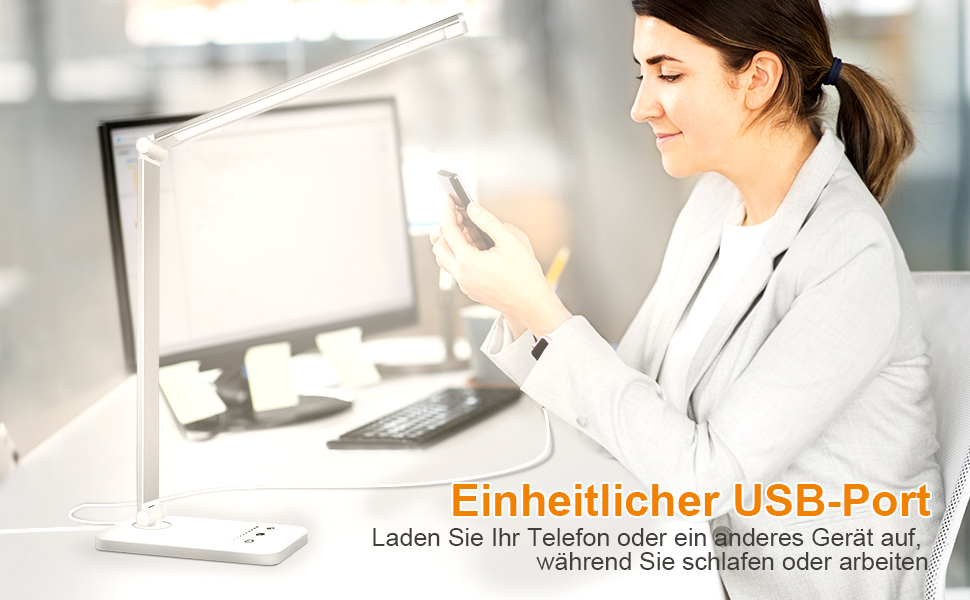 LED лампа настільна SLATOR з регулюванням яскравості, 5 кольорів та 10 рівнів, USB-зарядка, для читання, дітей, срібна, алюміній, QM019