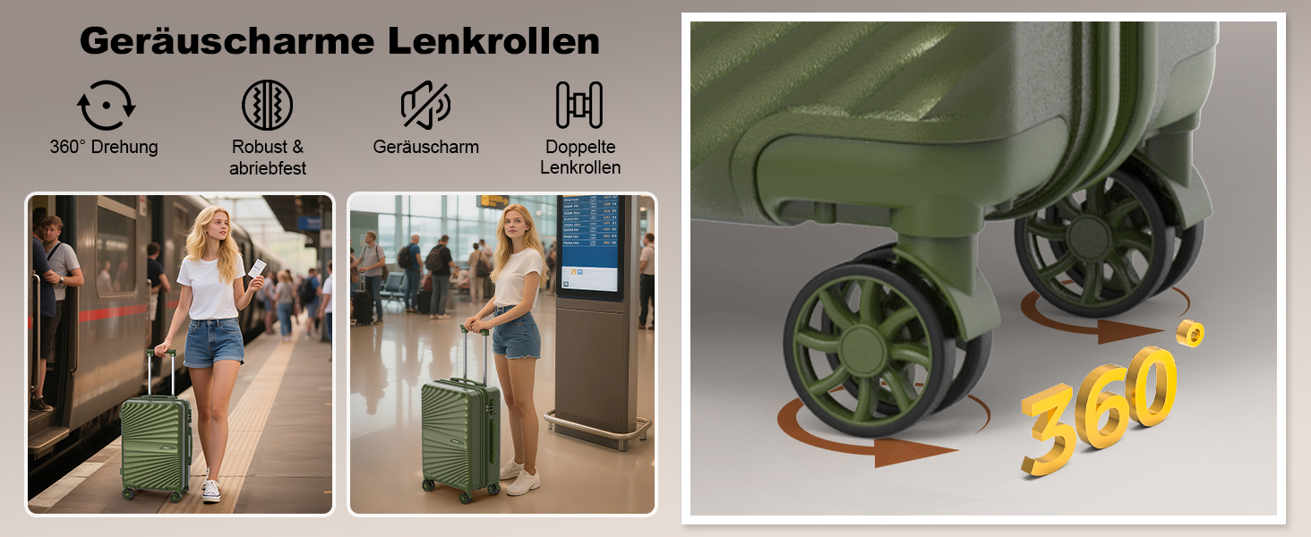 Набір валіз Joyway 6шт з жорстким корпусом, легкий, з 4 колесами та TSA-замком. Включає багатофункціональну сумку та косметичку. Колір: зелений