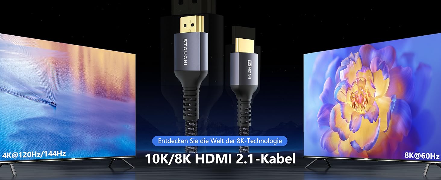 HDMI кабель Stouchi 2м 8K 4K Ultra High Speed з підтримкою eARC HDR10, 48Gbps, 144Hz, сумісний з RTX 3080, PS5, Xbox Series X, Fire TV, Roku TV, Samsung, Sony, LG (сірий)
