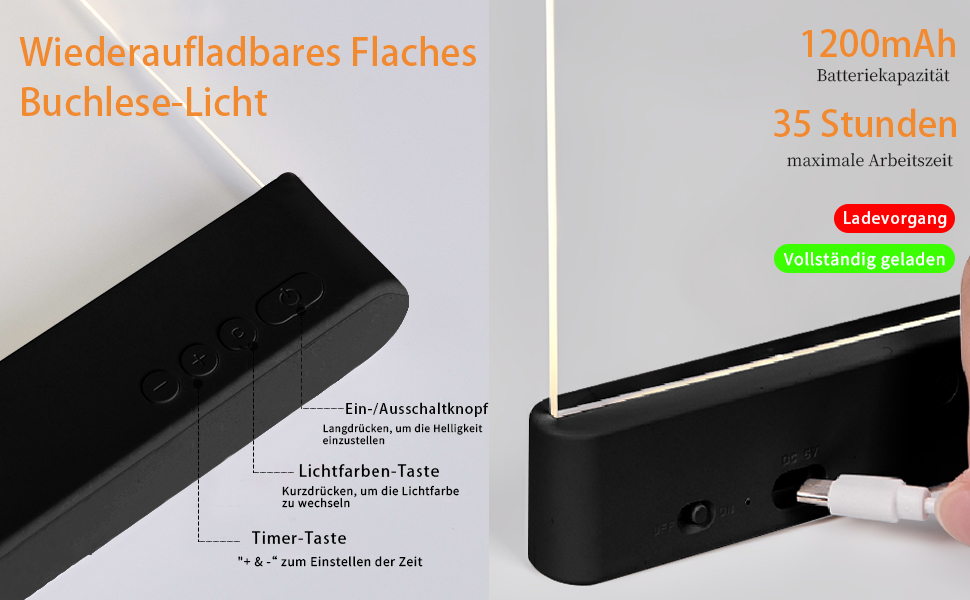 Світлодіодна плоска лампа для читання книг HOTUT Lightwedge, портативне LED-світло для книг з захистом очей, чорна