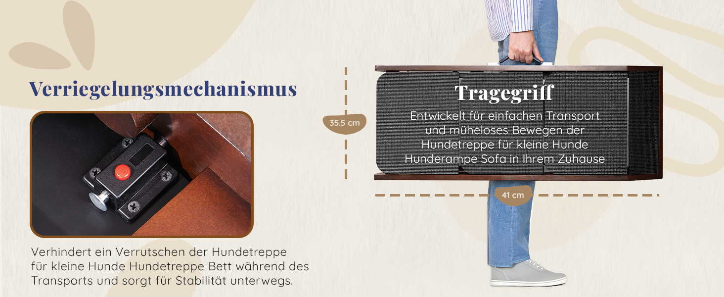 Сходинки для собак на ліжко та диван 2-в-1 - регульована рамка для собак, 18-50 см - для маленьких собак - легка переносна сходинка з платформою, натуральний колір (коричневий)