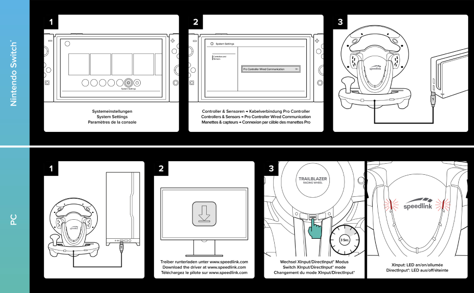 Кермо Speedlink Trailblazer для ПК, PS4, PS3, Xbox One, Xbox Series, Switch з педалями та перемиканням передач, Force Feedback, чорно-червоне