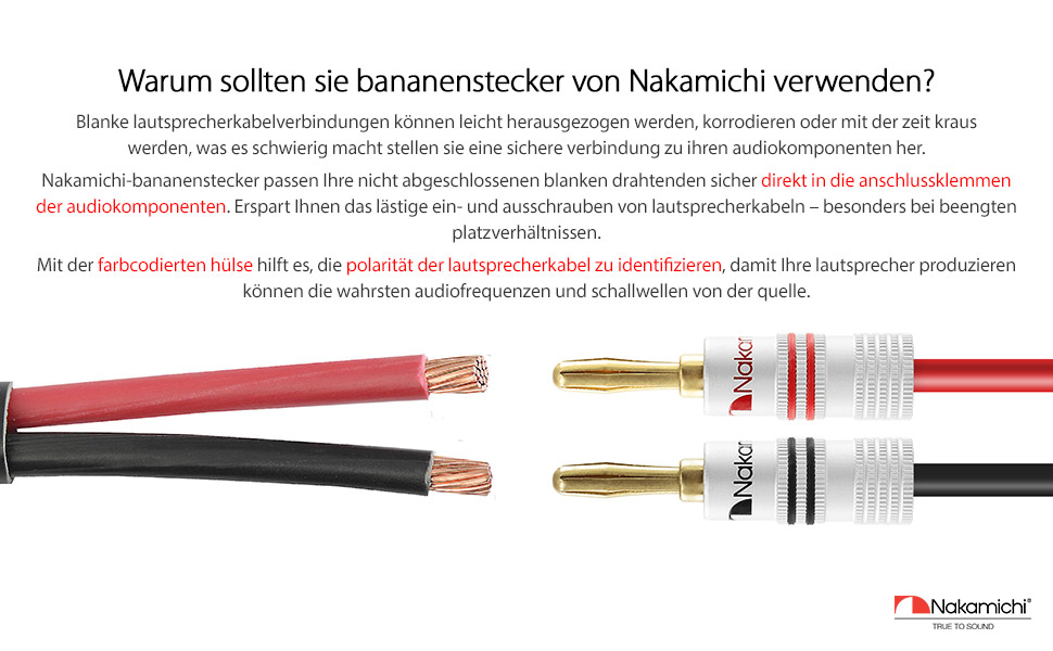 Штекери Nakamichi 24K позолочені бананники 12-18 AWG для акустики, підсилювачів, Hi-Fi, AV-ресиверів, стерео, домашнього кіно, аудіокабелів, 4 шт. (2 пари)