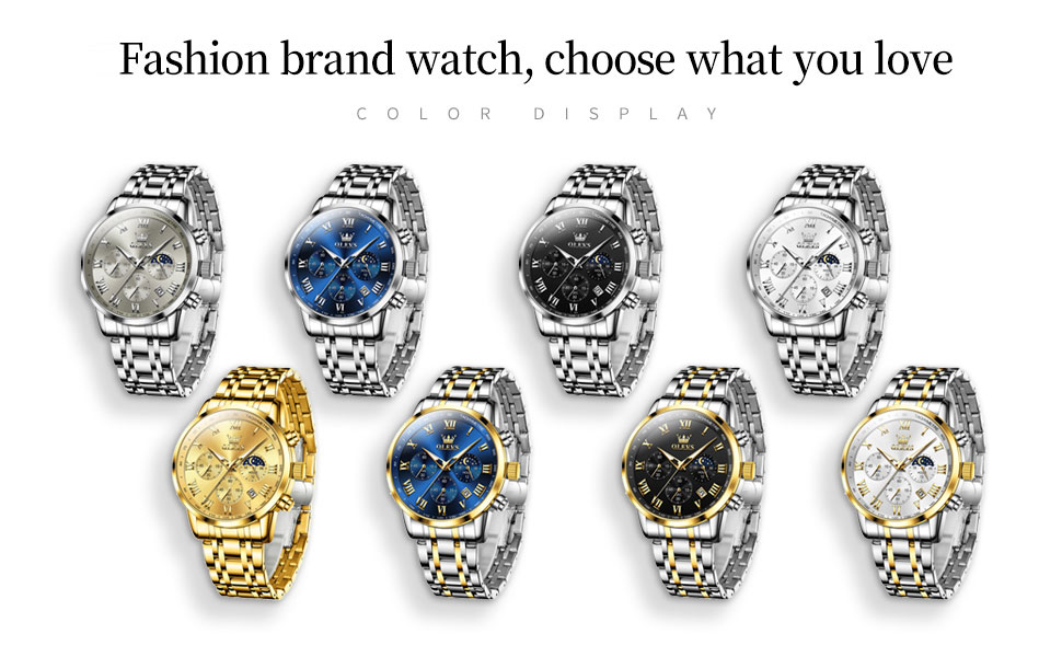 Чоловічий годинник з нержавіючої сталі, хронограф, фаза місяця, водонепроникний, кварц, аналоговий, стильний, класичний, для чоловіків. Сріблястий, чорний, золотий, блакитний колір.