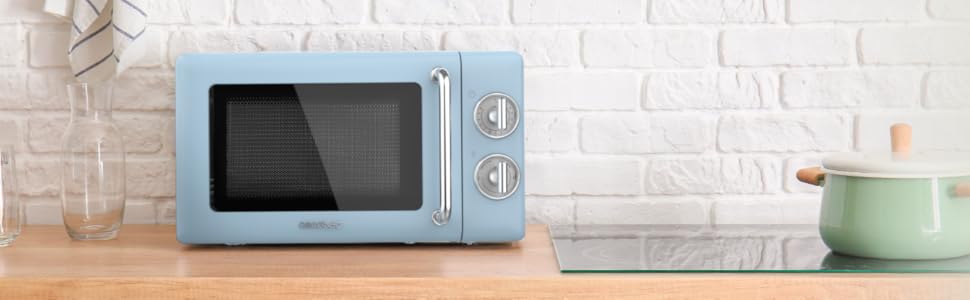 Мікрохвильова піч Cecotec Proclean 3010 Retro Blue, 20л, 700Вт, механічна, з таймером, розморожування, синій колір, нержавіюча сталь, внутрішнє освітлення, ретро-дизайн