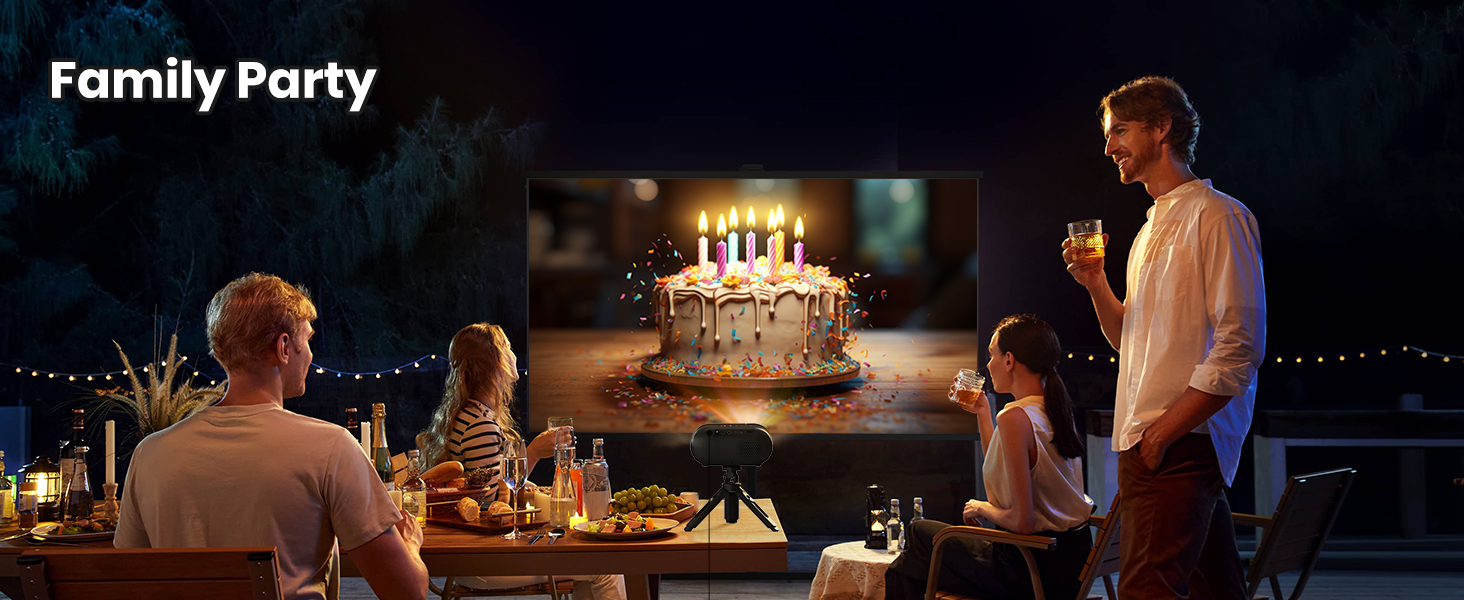 Портативний проєктор Mini Beamer 1080p з Wi-Fi, Bluetooth та штативом. Підтримка HDMI, USB, смартфонів, TV-Stick. Ідеально для домашнього кінотеатру та спальні. Чорний колір.