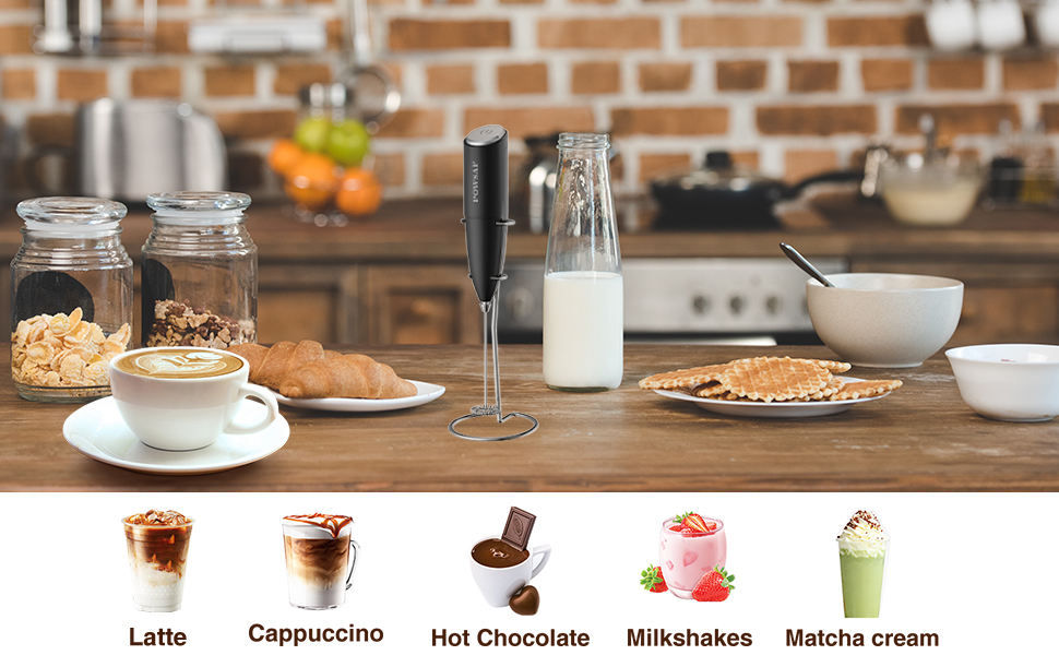 Електричний піноутворювач для молока POWSAF з підставкою, 13000 об/хв, для кави, лате, капучино, чорний/срібний