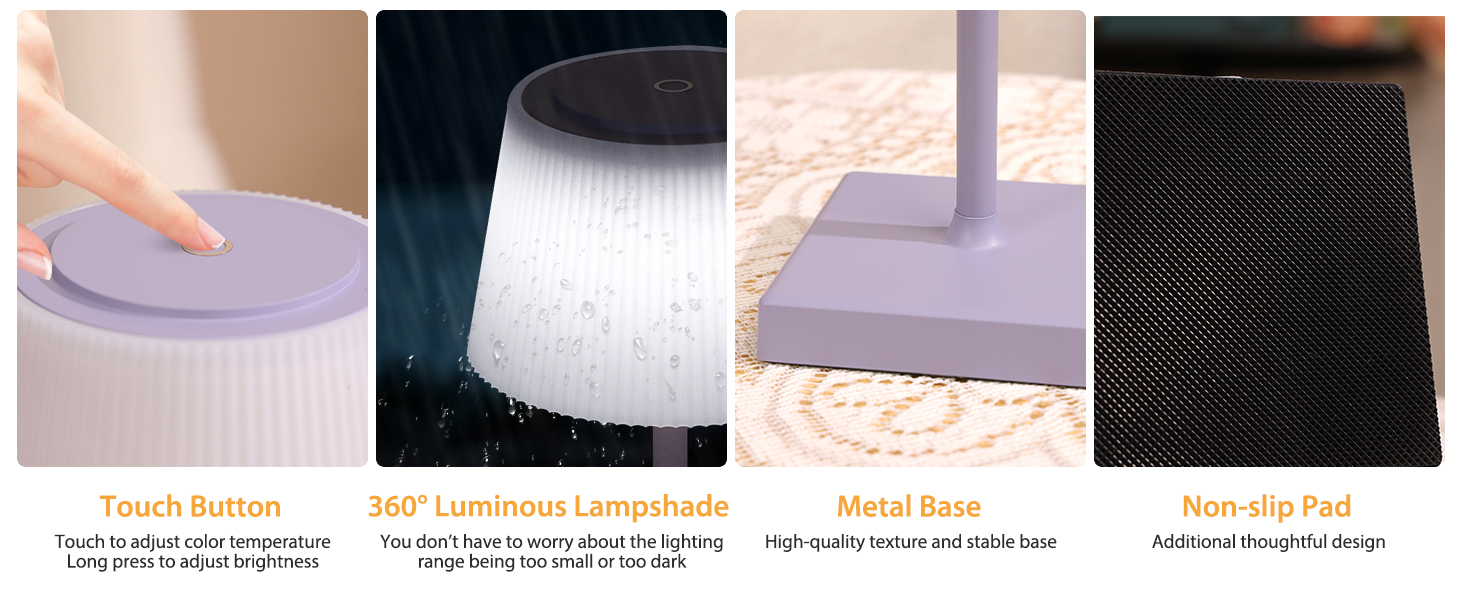 Світлодіодна настільна лампа Aigostar акумуляторна бездротова, димується сенсорно, 3 режими світла, водонепроникна IP54 для дому та саду - фіолетова