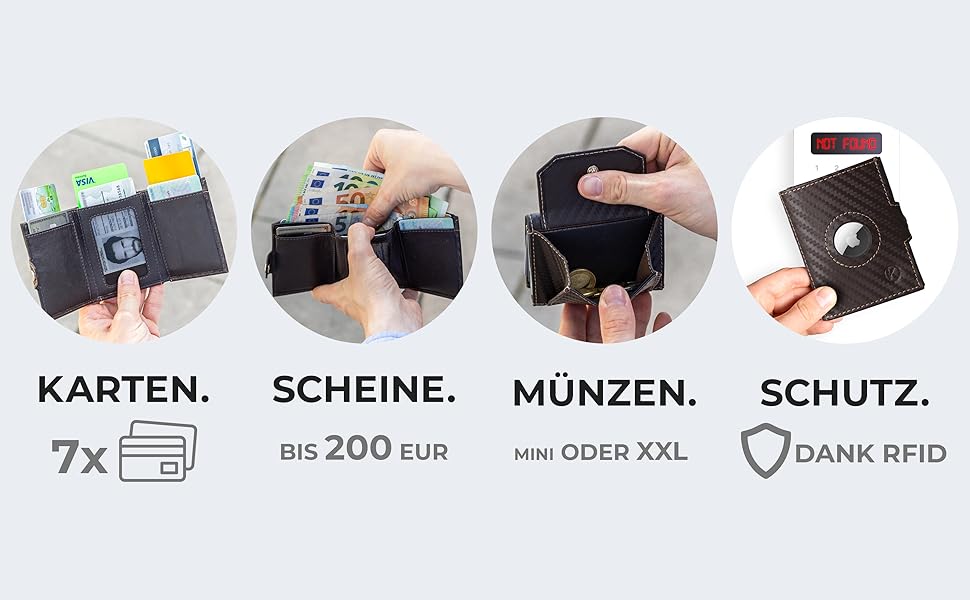 Гаманець Koruta Slim з RFID захистом та відділенням для монет (Carbon Braun) - картхолдер для чоловіків і жінок, міні-гаманець для кредитних карт, Airtag-відділення