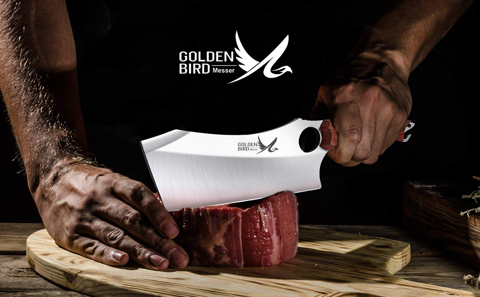 Японський ніж Golden Bird Full Tang: професійний кухонний ніж з кованої сталі, з піхвою та відкривачем для пляшок, для відпочинку на природі та кемпінгу, сріблястого кольору