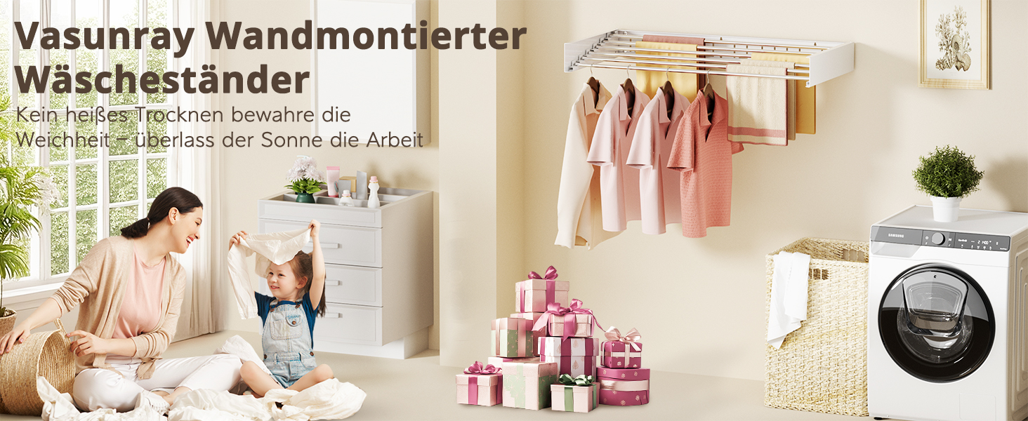 Настінна розкладна сушарка для білизни, компактна сушарка для рушників, висувна (6 трубок, білий, 100 см)