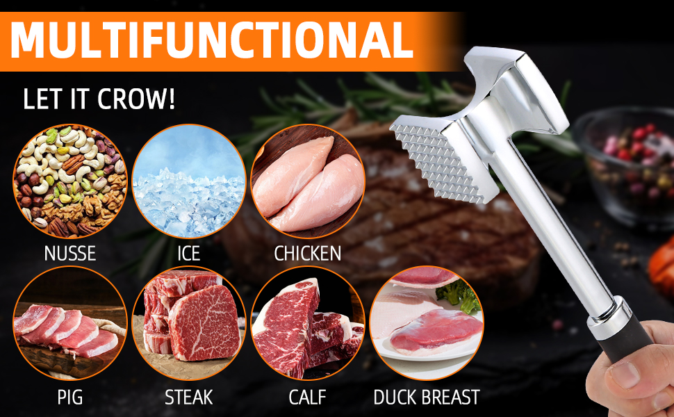 Fleischhammer Bixury 27 см з нержавіючої сталі, двосторонній молоток для м'яса, для приготування шніцелів, котлет, стейків