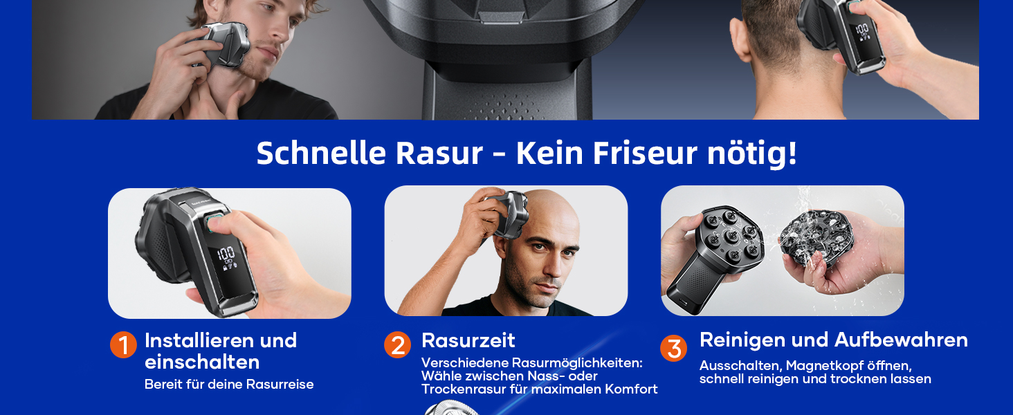 Машинка для гоління голови чоловіча Kensen 7D водонепроникна, з магнітною насадкою, Type-C, 8100/8600 об/хв, сіра