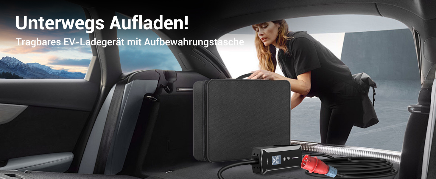 Портативний зарядний пристрій для електромобілів 22 кВт (7м) з LCD-дисплеєм, IP65, Schuko, 16A, для електромобілів та PHEV