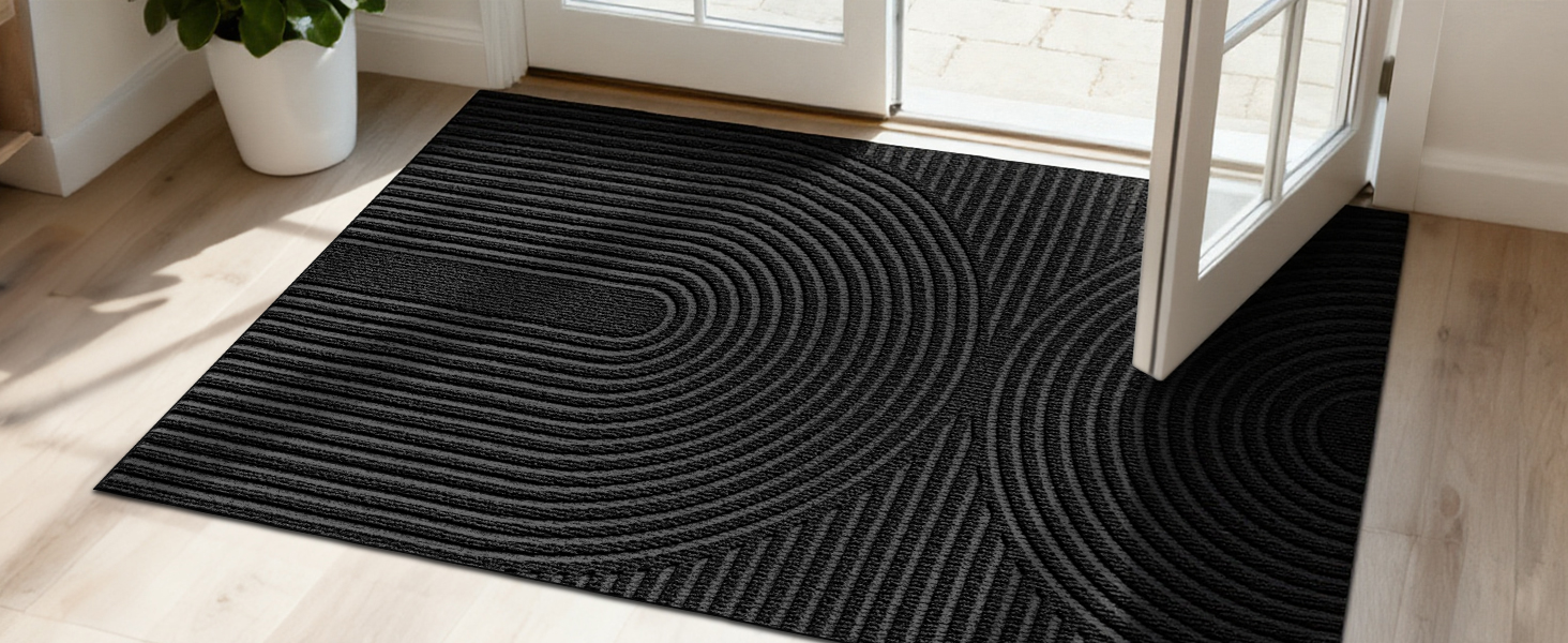 Килимок вхідний FEOMOS 60x90 см, протиковзний вологопоглинаючий килим для дому, передпокою та кухні, чорний