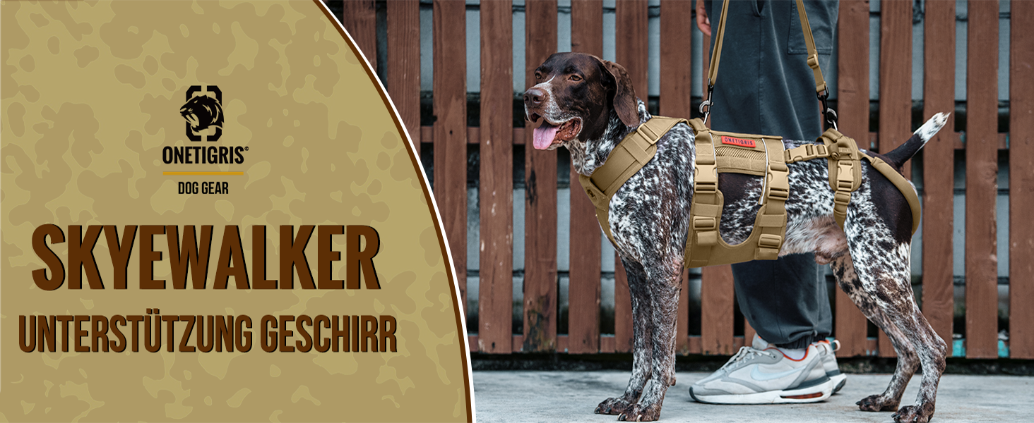 Шлейка для собак OneTigris SKYEWALKER з підтримкою, регульована підтримуюча шлейка з 2 ручками для собак середніх та великих розмірів, XL (M:14-27кг(Обіх:40-58см, Груди:60-81см)), Колір: Коричневий