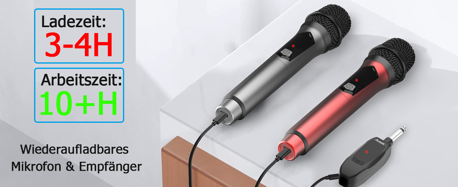 Aveek Funkmikрофон: Бездротовий мікрофон з приймачем 2.4GHz, Dual Dynamic, для караоке, співу, подій, сірий & червоний, 2 шт.