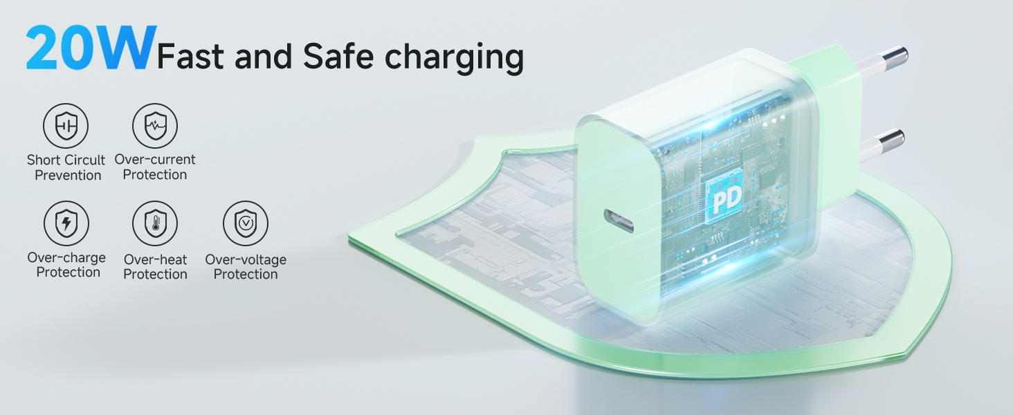 Зарядний пристрій USB-C 20W з кабелем Type-C 2м для iPhone 16/15/Pro/Air, iPad - Рожевий + Зелений (2 шт)