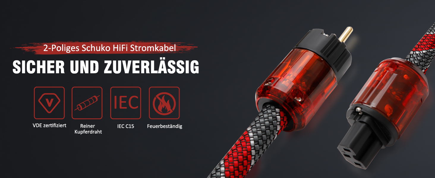 Audiофільний мережевий кабель Monosaudio P046 Hi-End (2м), мідний OFC, EU Schuko — IEC C15 для підсилювача, сабвуфера та DVD