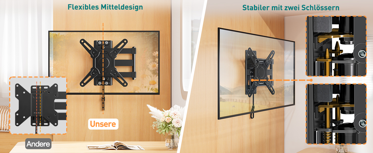 Кріплення для телевізора ELIVED RV TV - для кемпінгу, автодому, вантажівки. Підходить для телевізорів 13-43 дюймів, VESA до 200x200 мм, до 15 кг. Регульоване кріплення.