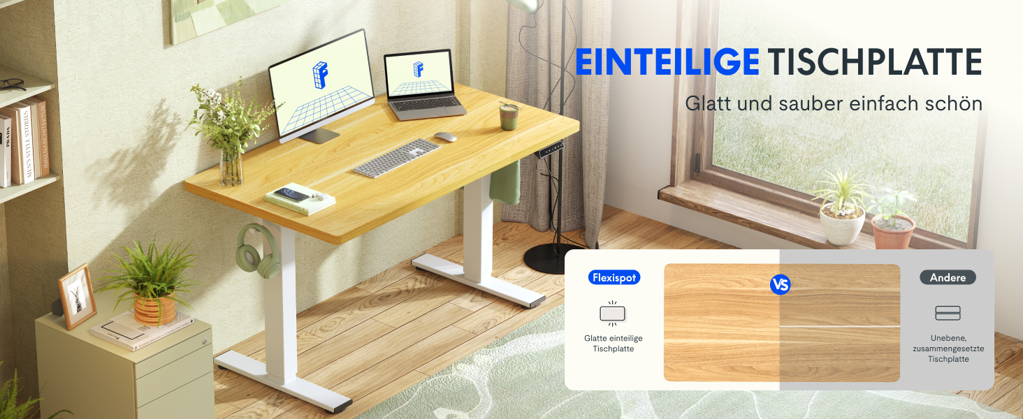 Регульований за висотою стіл FLEXISPOT 160x80 см з гачками, 25 мм стільниця, LED-дисплей та функція пам'яті (Акорн, Білий)