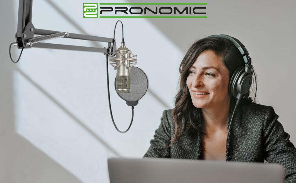 Pronomic CM-100S Студійний конденсаторний мікрофон XLR з поп-фільтром, павуком, кейсом та вітрозахистом, сріблястий