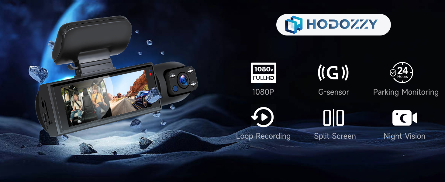 Автокамера Hodozzy з двома об'єктивами, FHD 1080P, IPS 3.16