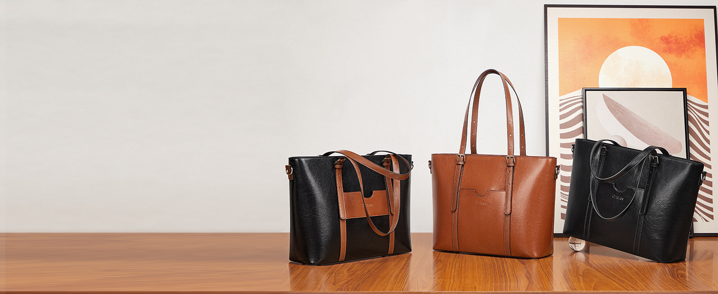 Шкіряна сумка-шопер Cnoles для жінок, велика сумка-тоут на плече для офісу, школи, покупок, коричнева 39x12x28.5 см