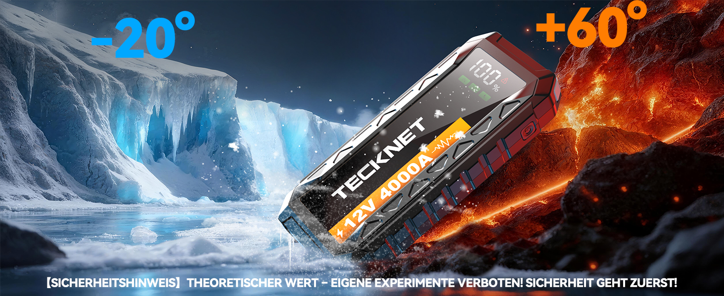 Powerbank для автомобіля TECKNET 4000A 12V: стартер, LED-ліхтарик, екран, кабель для авто, SUV, LKW, мотоциклів