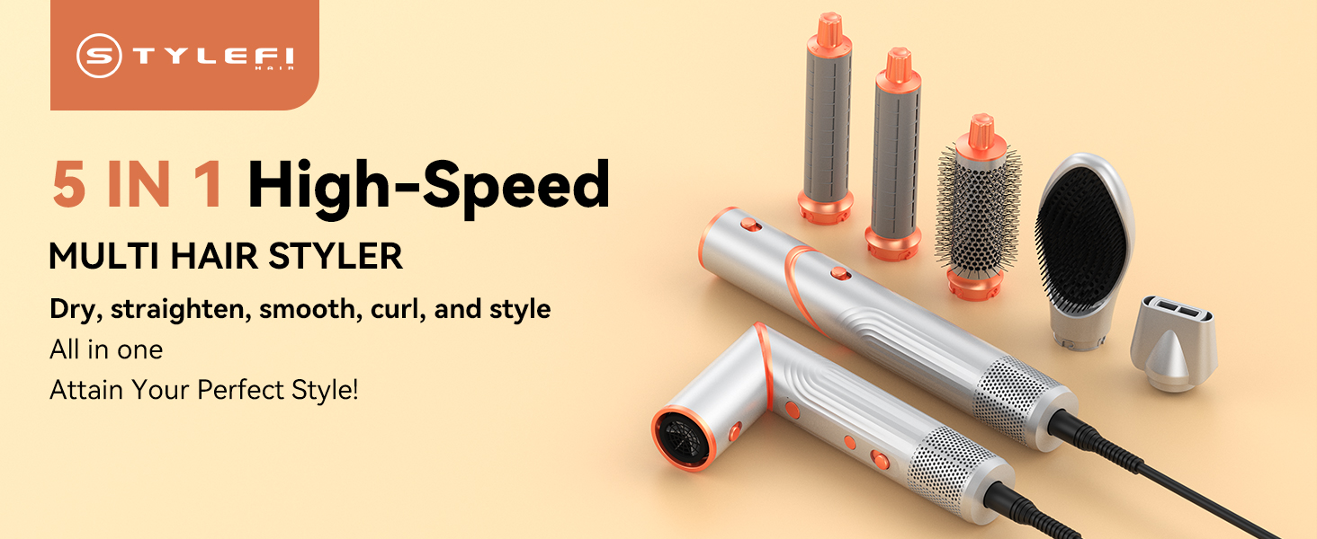 Air Styler Hair Stylers Airbrush 5-в-1: мультистайлер, фен-щітка, 800W, для об'єму, локонів, випрямлення та сушіння волосся (срібний)