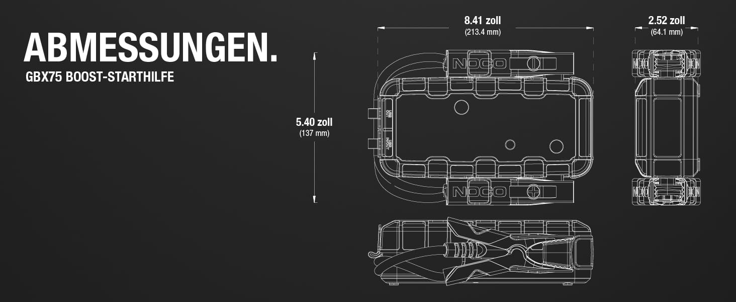 NOCO Boost X GBX75: Портативний пусковий пристрій (Powerbank) – 2500A, 12V, для бензинових (8.5L) та дизельних (6.5L) двигунів