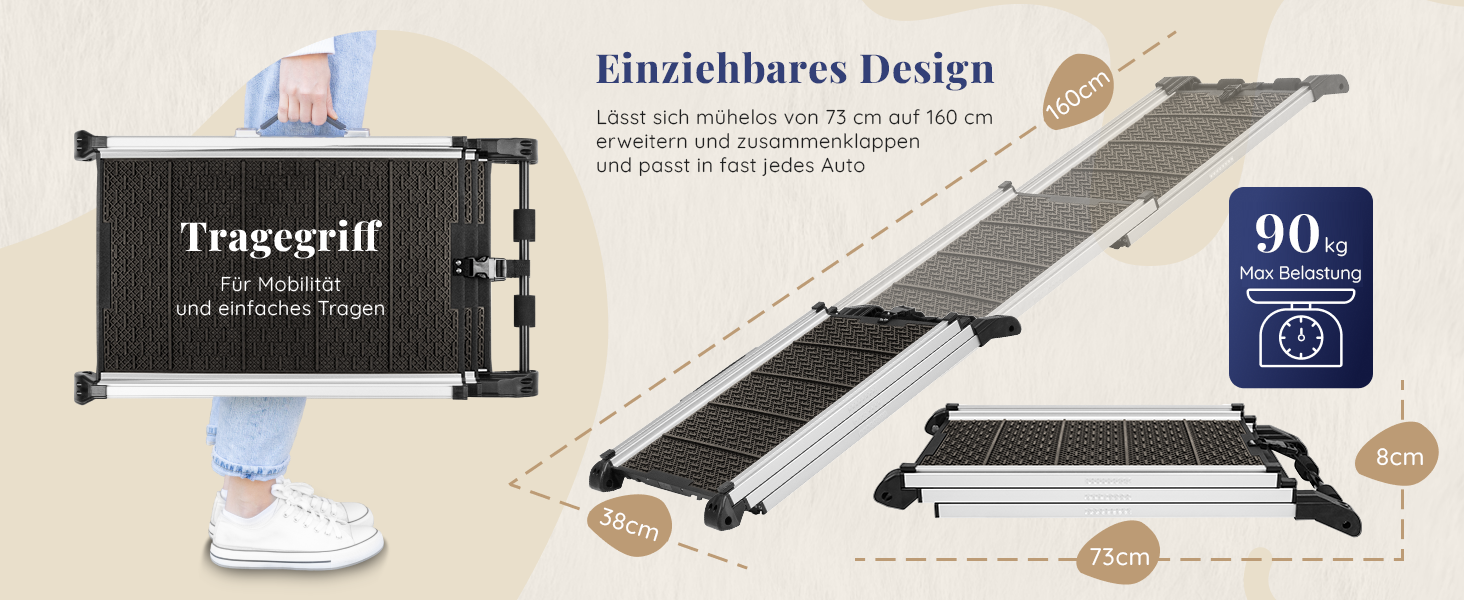 Рампа для собак у машину, складана, 90 кг, телескопічна, алюмінієва, з кліпсою, для великих собак, зелена (Shadow Gray)