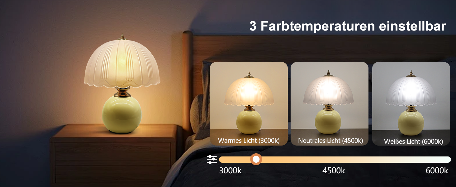 LED настільна лампа, невеликий скляний світильник з 3 режимами кольору, вінтажний приліжний світильник для вітальні та спальні