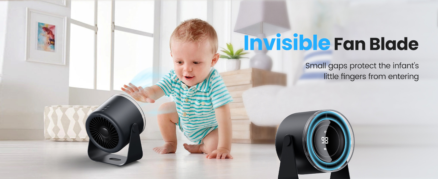 Вентилятор WSKEN з акумулятором - турбо режим, цифровий дисплей, 100 швидкостей, портативний настільний вентилятор, 115° обертання, потужний потік повітря, тиха робота, міні вентилятор для офісу, на вулицю, блакитний/чорний