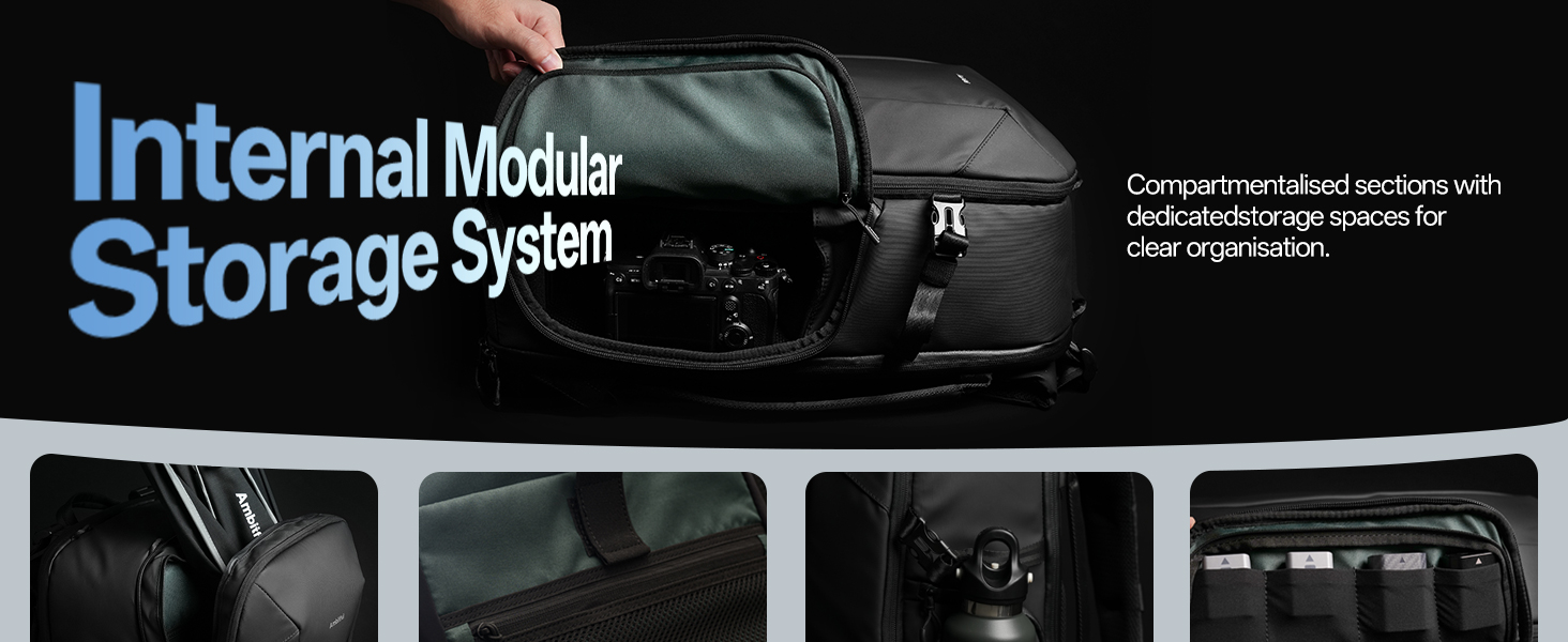 Чорний фоторюкзак AMBITFUL 25L+3L для DSLR/SLR/Mirrorless камер з відділенням для ноутбука та трипода (водонепроникний, ергономічний)