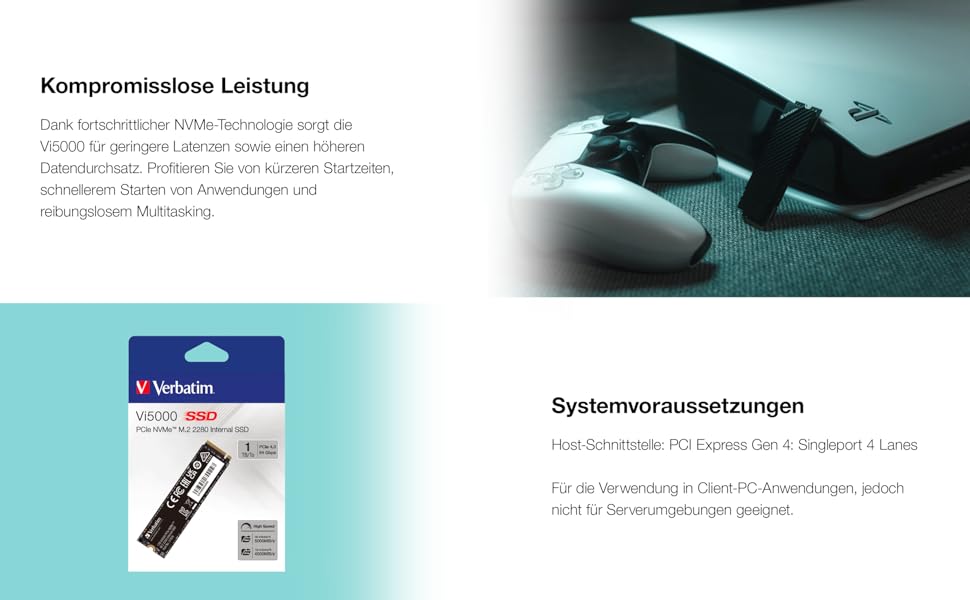 SSD Verbatim Vi5000 1TB NVMe M.2 - Швидкий накопичувач для ноутбука, чорний