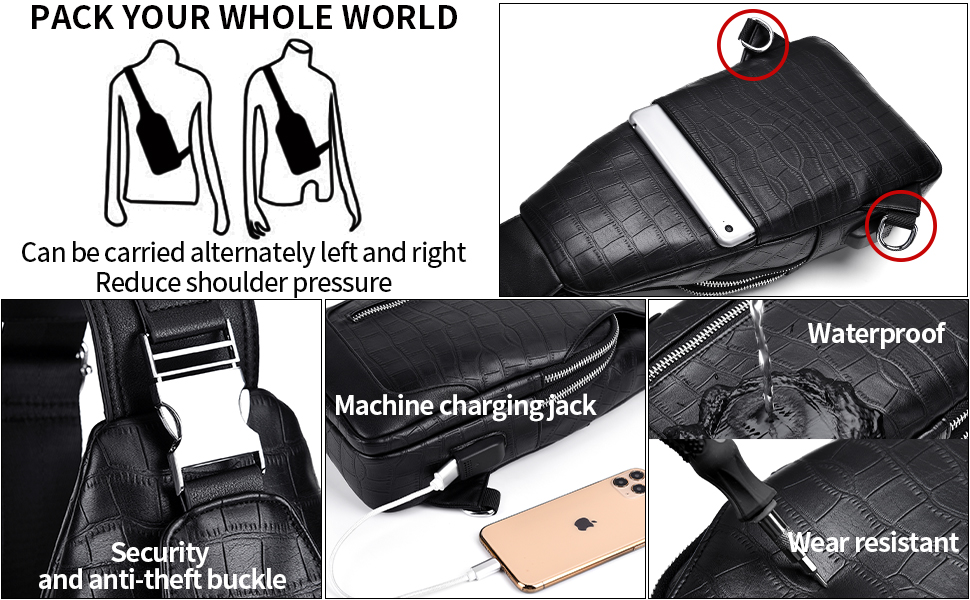 Чоловічий рюкзак-слінг FSD.WG, водонепроникний, з кишенею на грудях, чорний 0038 L