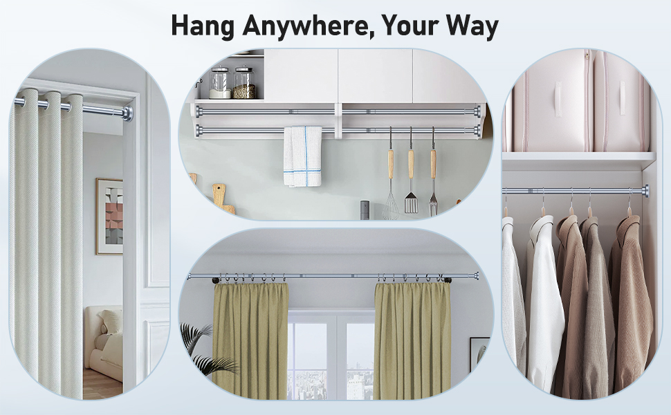 Штанга для душу Uniclife без свердління, 82–204 см, регульована, нержавіюча сталь, для ванної, вікна, шафи, срібна