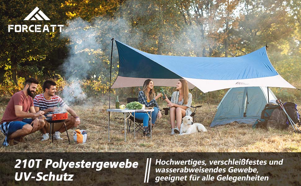 Тент Forceatt Zeltplane 3.7x4.3 м - ультралегкий, водонепроникний, з 6 кріпильними точками, анти-UV для кемпінгу та активного відпочинку (темно-синій & сірий)