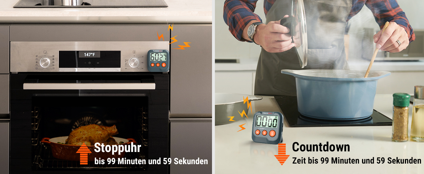 Цифровий таймер ThermoPro TM03 з секундоміром: кухонний таймер, таймер для шкіли, офісу, спорту та догляду за шкірою. Звук регулюється, ABS-пластик