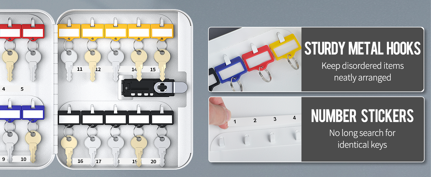 Шкафчик для ключів Uniclife на 60 позицій з комбінацією та ключовим замком, цифровий, з регульованими полицями (20 ключів, білий)