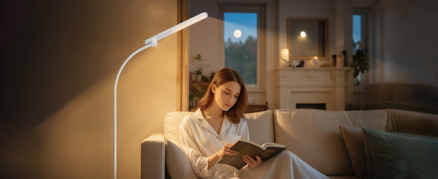 LED торшер Honeywell F4 Sunturalux™ з регулюванням яскравості, гнучкий гніздовий з'єднувальний елемент, сучасний дизайн для комфортного читання у вітальні, спальні, офісі (білий)