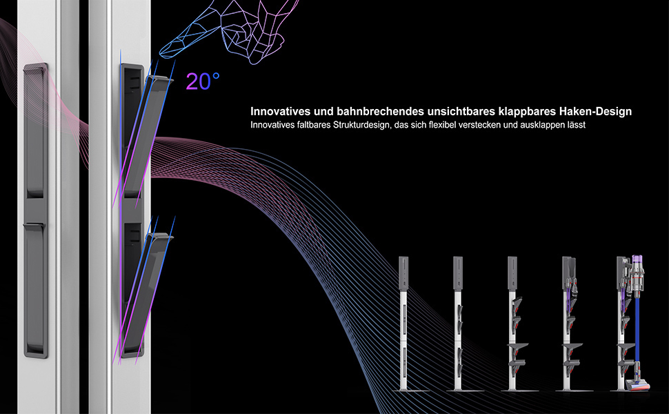 Підставка для пилососа Dyson з розкладними гачками та міцною основою з вуглецевої сталі – монтаж без свердління, компактне зберігання для всіх бездротових пилососів Dyson та аксесуарів, сірий колір